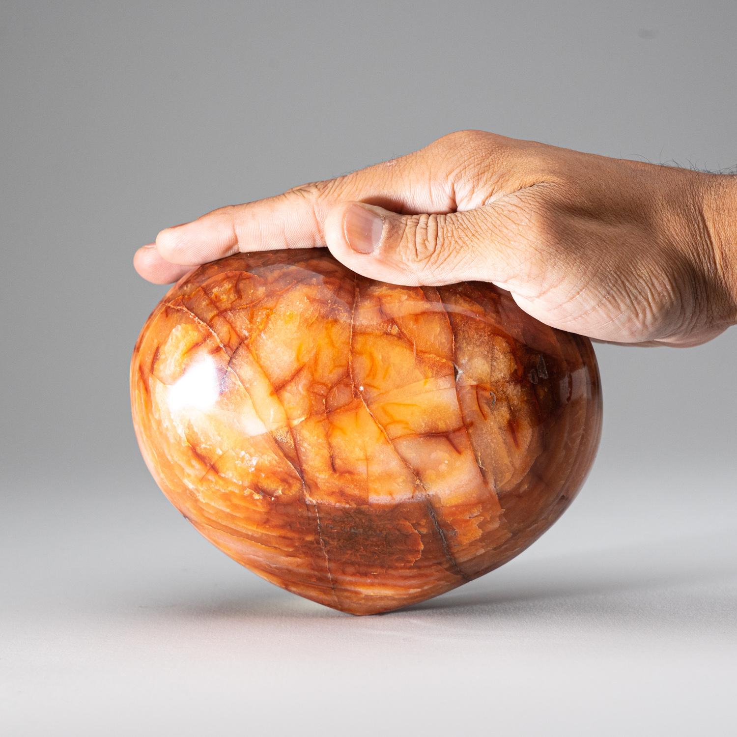 Genuine Polished Carnelian Agate Heart from Madagascar, '4 Lbs' In Excellent Condition For Sale In New York, NY