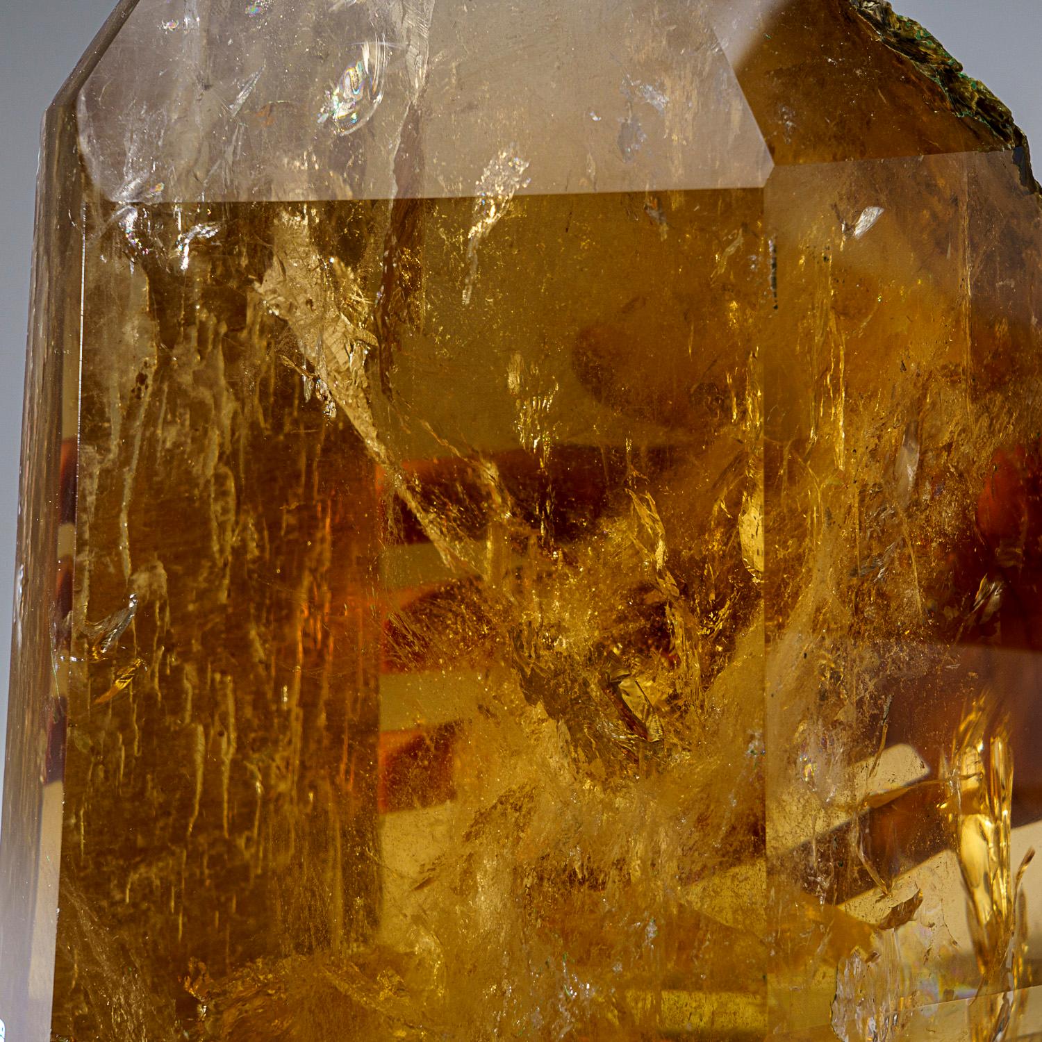 Gran cristal de calidad de museo de punta de cuarzo citrino transparente con caras perfectamente terminadas. Esta punta de clase mundial es extremadamente grande, con brillo superior y excelente color amarillo ahumado natural, internamente este