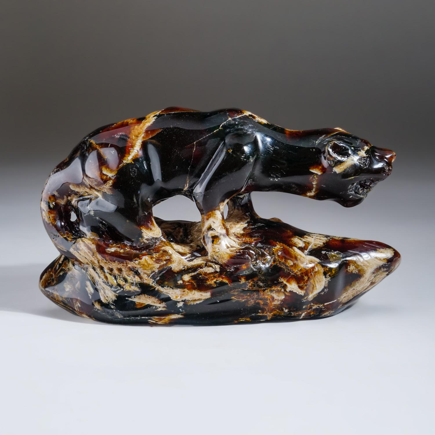 Genuine Polished Hand Carved Amber Panther In New Condition For Sale In New York, NY