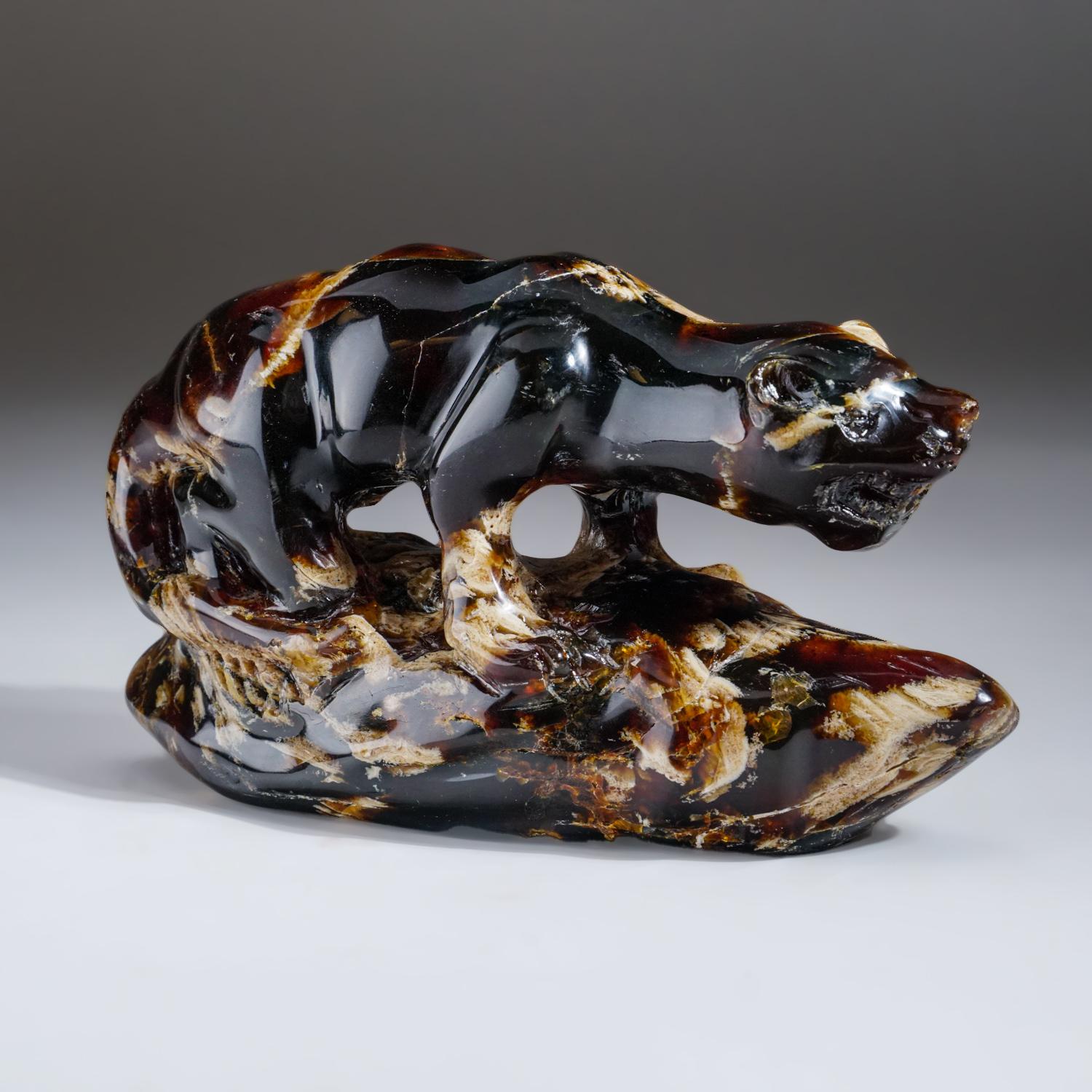Other Genuine Polished Hand Carved Amber Panther For Sale