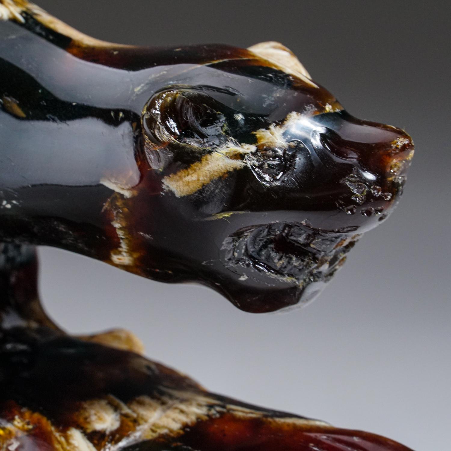 Genuine Polished Hand Carved Amber Panther For Sale 1