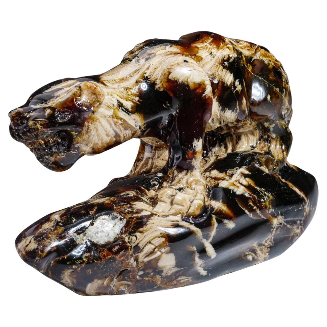 Genuine Polished Hand Carved Amber Panther For Sale