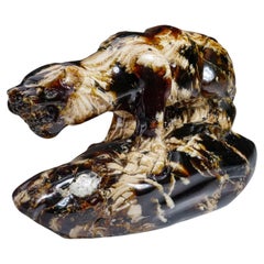 Genuine Polished Hand Carved Amber Panther