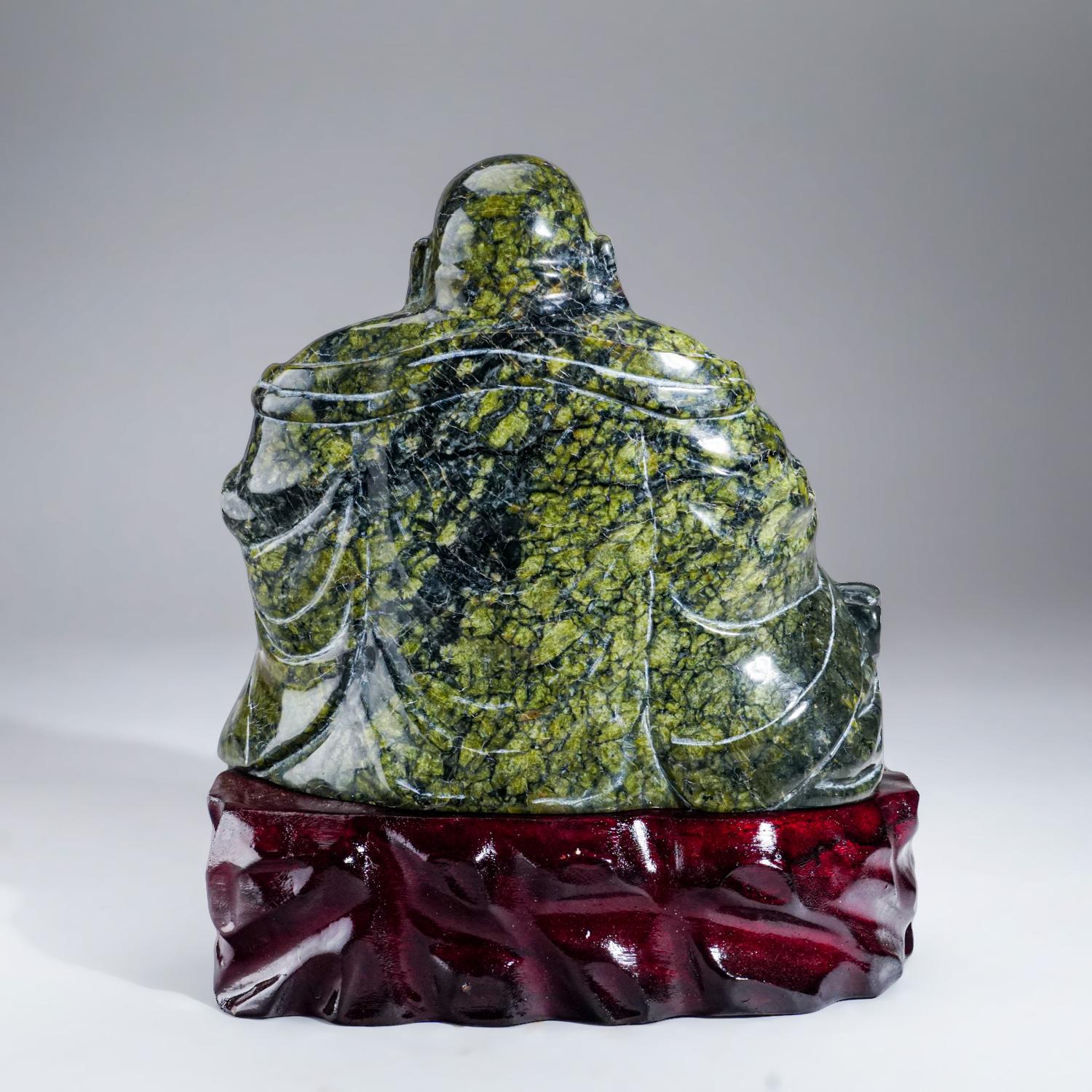 Genuine Polished Hand Carved Nephrite Jade Buddha (7lbs) In Excellent Condition For Sale In New York, NY