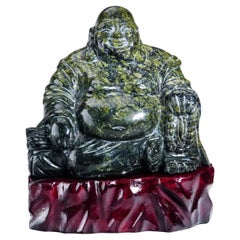 Buddha aus poliertem, handgeschnitztem Nephrit-Jade (7lbs)