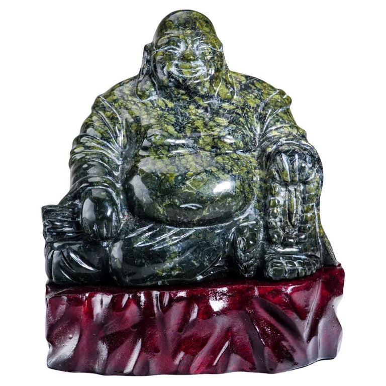 Genuine Polished Hand Carved Nephrite Jade Buddha (7lbs) For Sale at 1stDibs