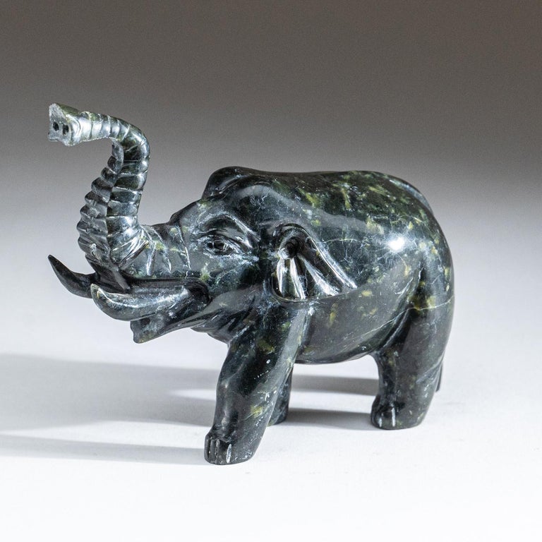 Genuine Polished Hand Carved Nephrite Jade Elephant For Sale at 1stDibs