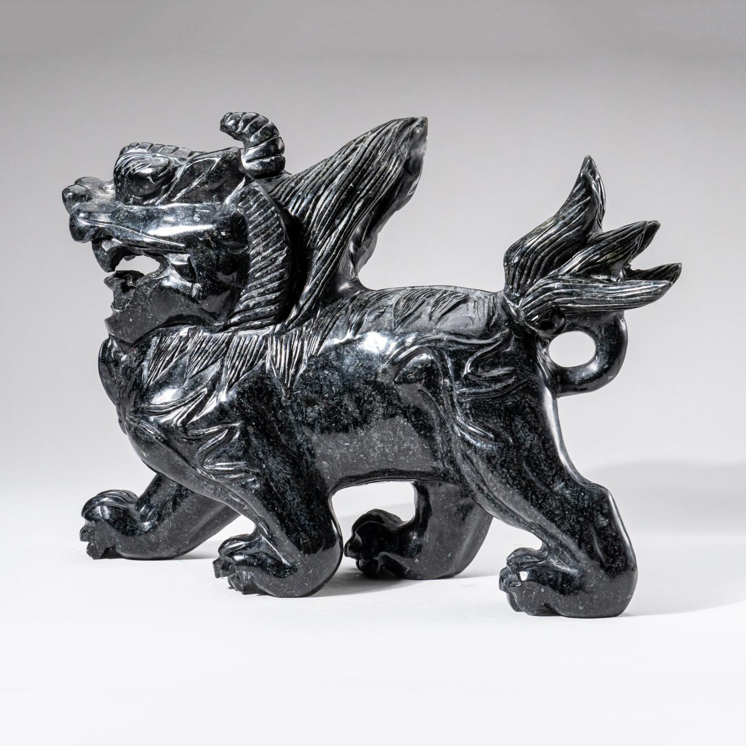 Genuine Polished Hand Carved Nephrite Jade Foo Dog (5.1 lbs) In New Condition For Sale In New York, NY
