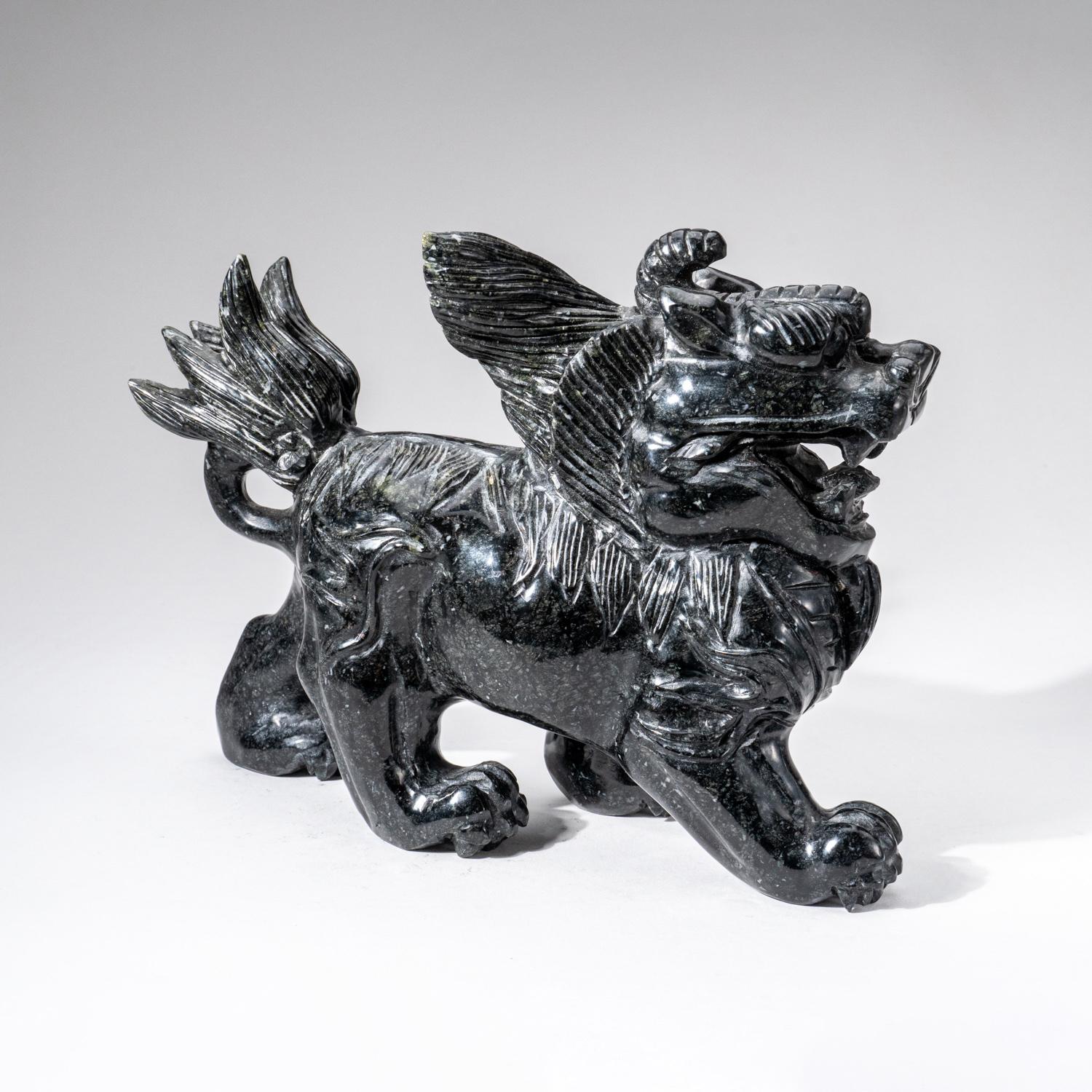 Genuine Polished Hand Carved Nephrite Jade Foo Dog (5.1 lbs) For Sale 2