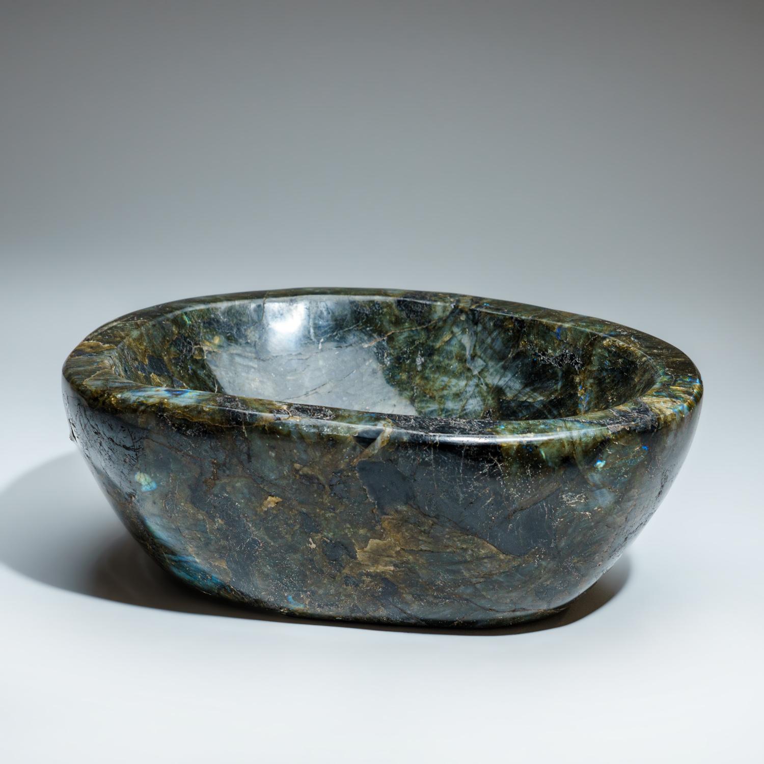 Genuine Polished Labradorite Large Bowl from Madagascar (21 lbs) In Excellent Condition For Sale In New York, NY