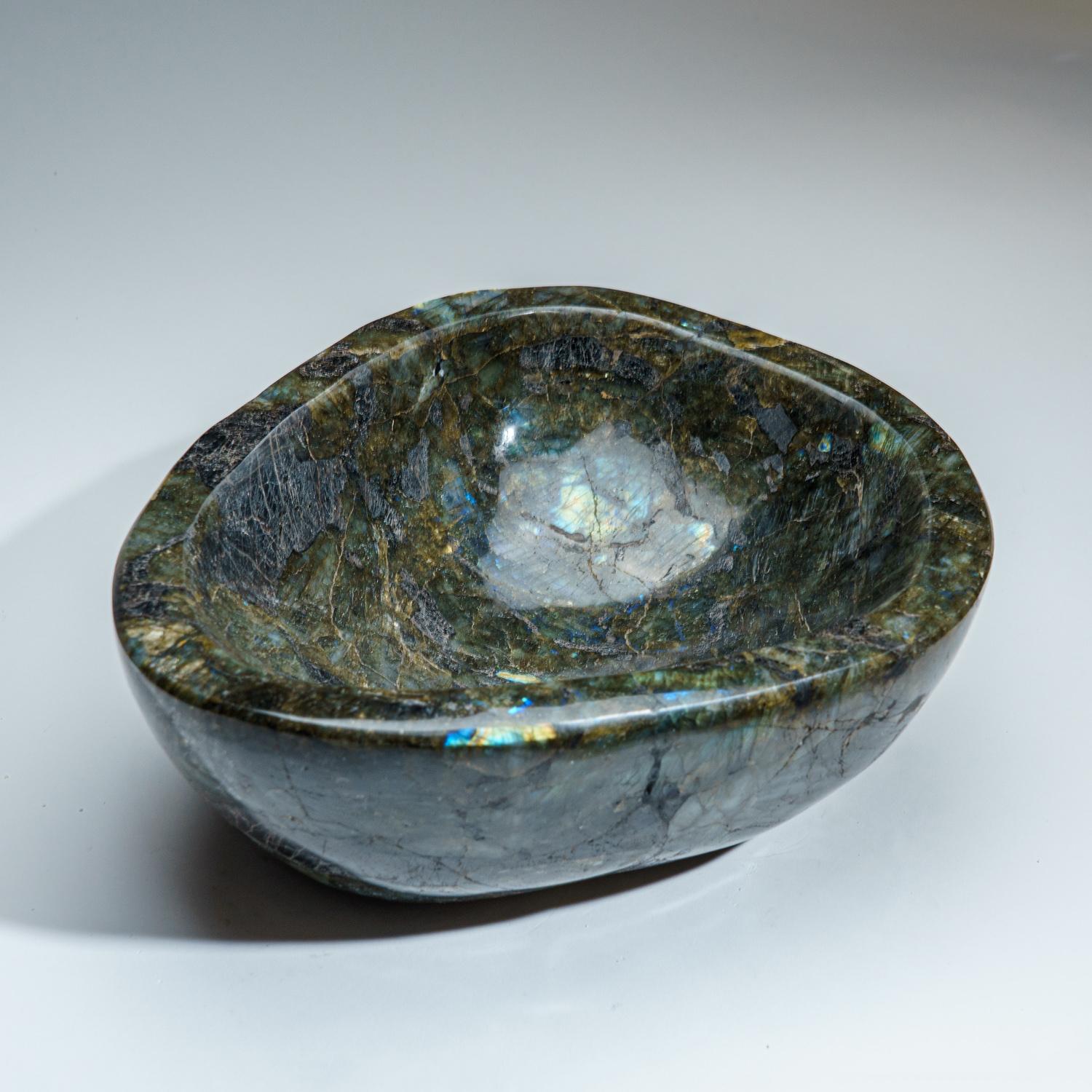 Contemporary Genuine Polished Labradorite Large Bowl from Madagascar (21 lbs) For Sale