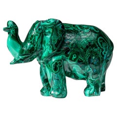 Vera scultura di elefante in malachite lucidata (2.4 lbs)