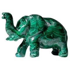 Vera scultura di elefante in malachite lucidata (3.1 lbs)