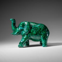 Talla de elefante de malaquita pulida auténtica (3.9 libras)