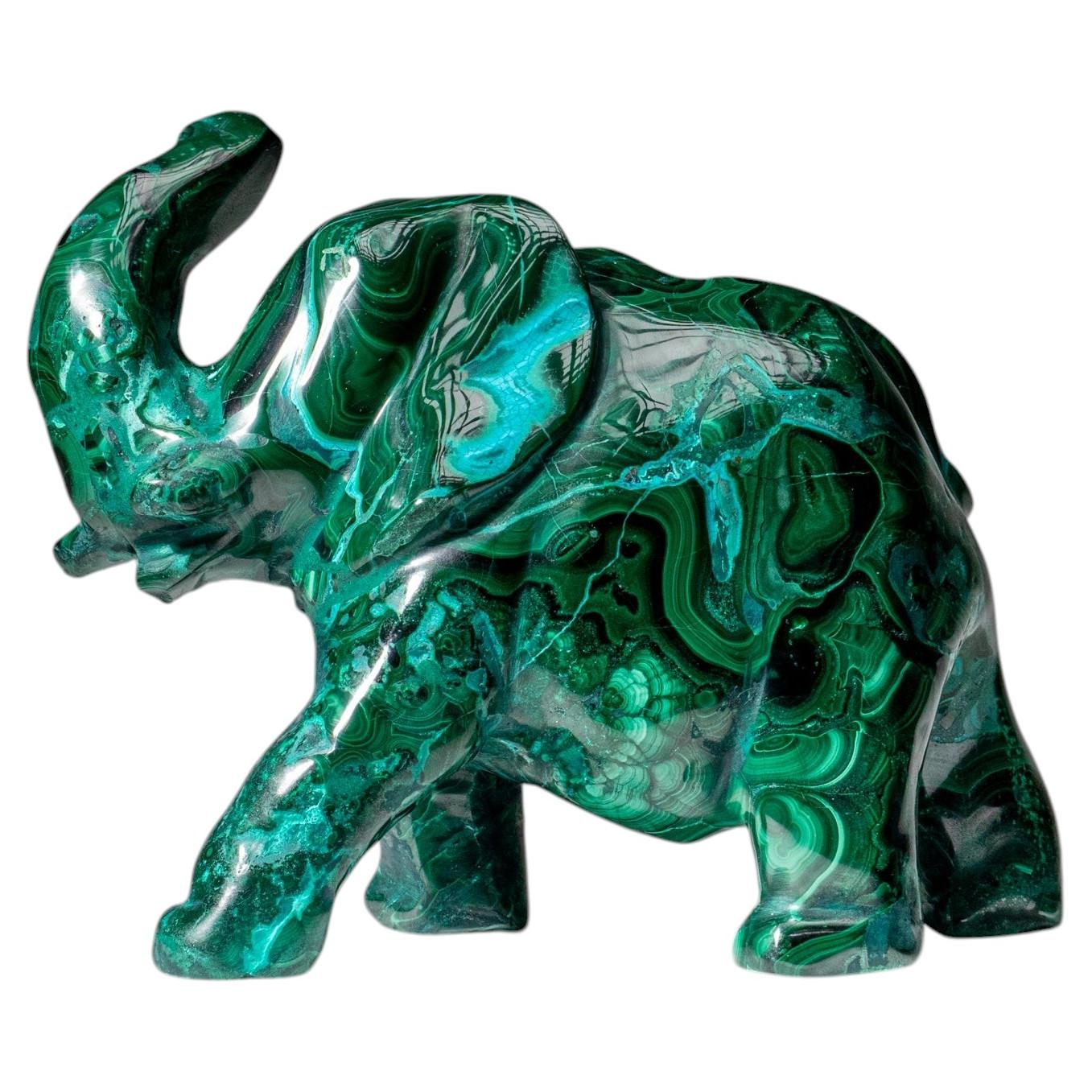 Talla de elefante de malaquita pulida auténtica (4.3 libras)