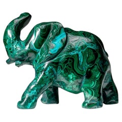 Talla de elefante de malaquita pulida auténtica (4.3 libras)