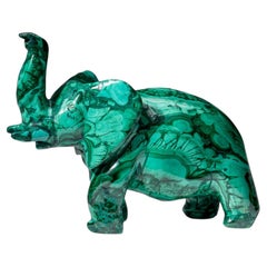 Vera scultura di elefante in malachite lucidata (6.3 lbs)