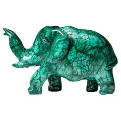 Vera scultura di elefante in malachite lucidata (6.5 lbs)
