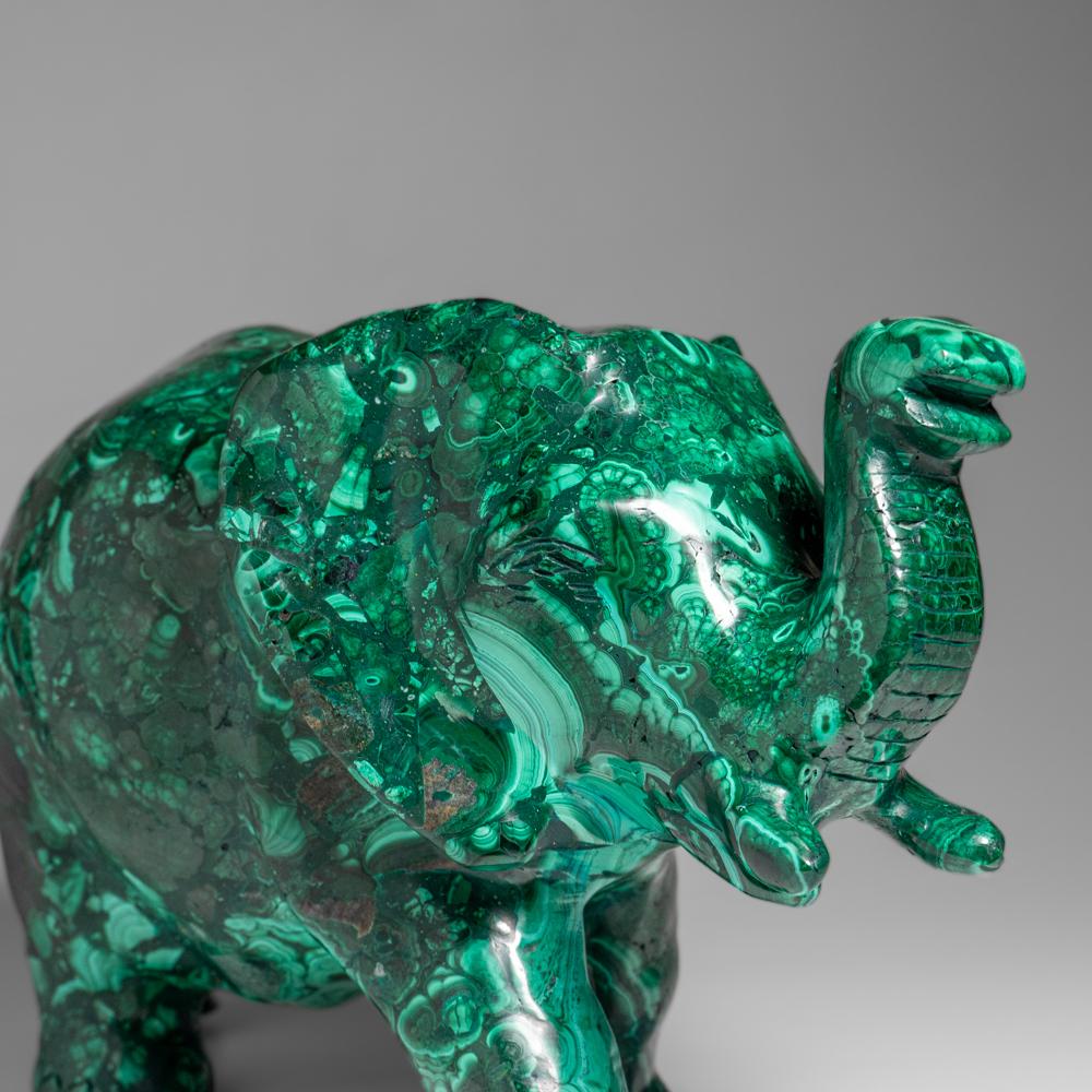 Talla de elefante de malaquita pulida auténtica (9 libras) en venta 1