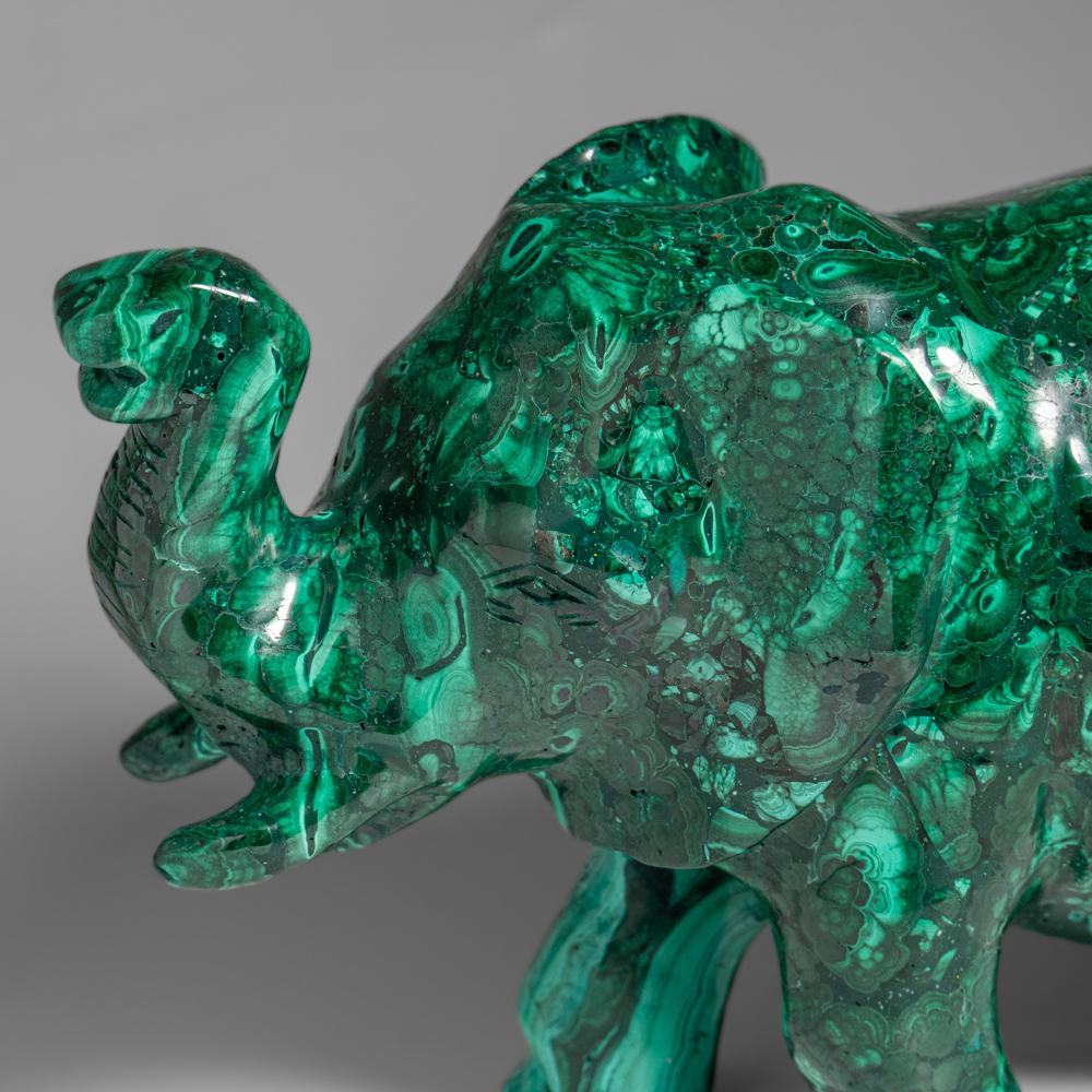 Talla de elefante de malaquita pulida auténtica (9 libras) en venta 3