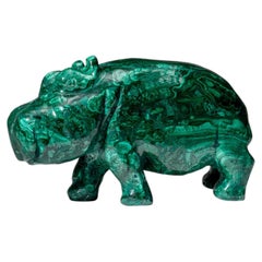 Scultura di ippopotamo in malachite autentica lucidata (7,4 libbre)