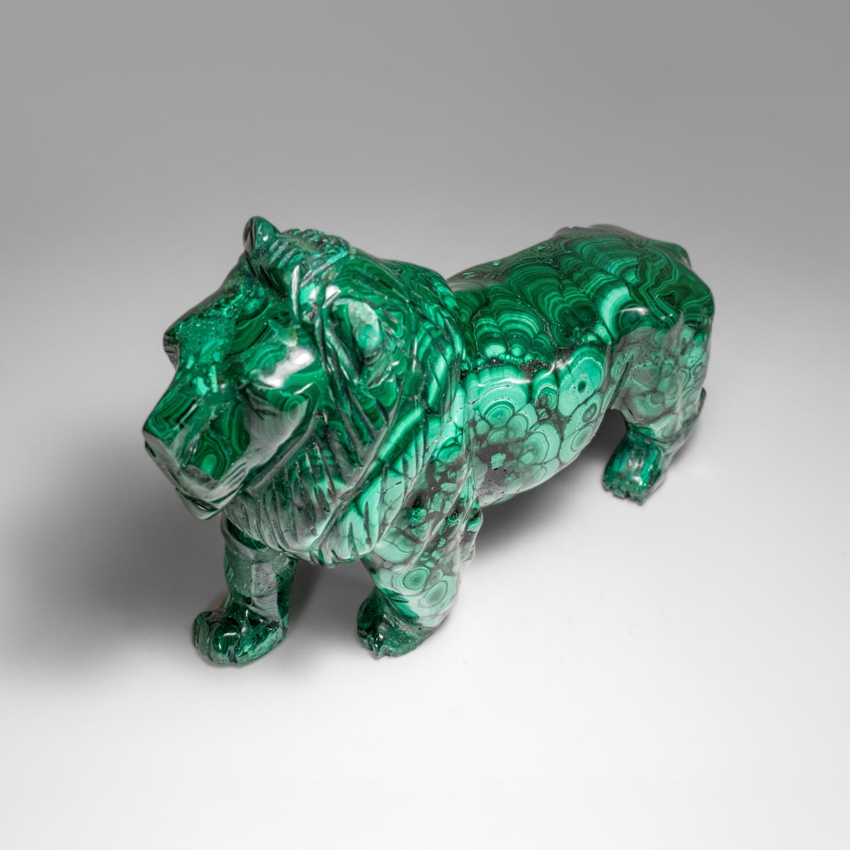 Genuine Polished Malachite Lion Carving (5.2 lbs) For Sale 5
