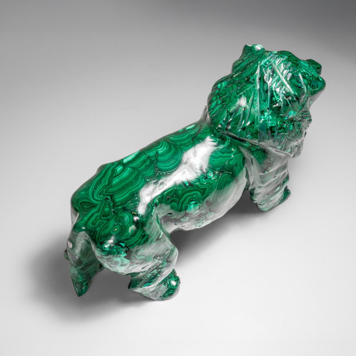 Genuine Polished Malachite Lion Carving (5.2 lbs) For Sale 6