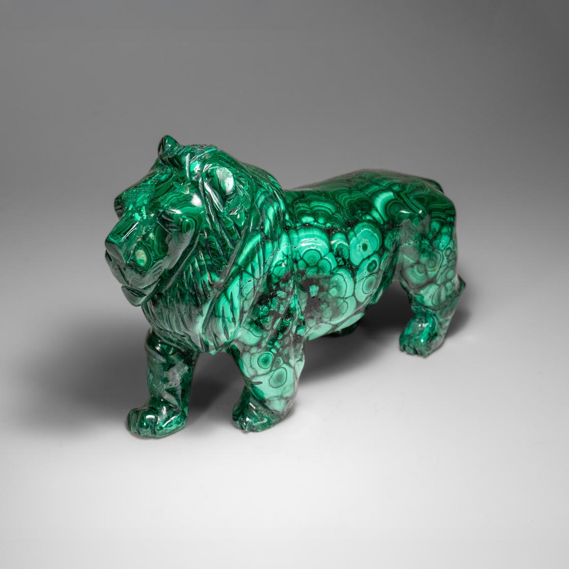 Genuine Polished Malachite Lion Carving (5.2 lbs) For Sale 8