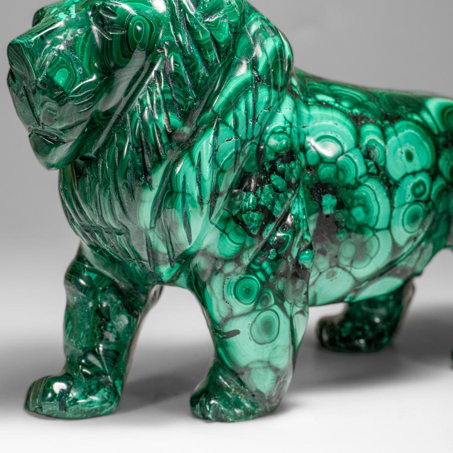 Genuine Polished Malachite Lion Carving (5.2 lbs) For Sale 2