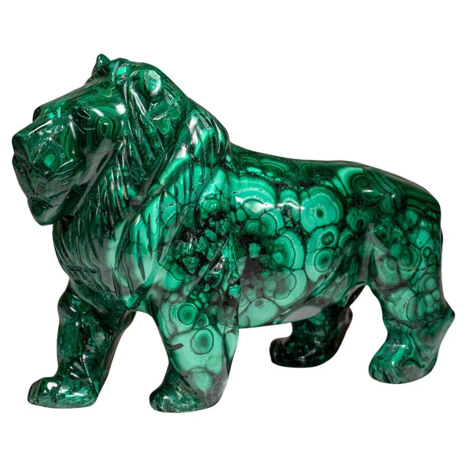 Genuine Polished Malachite Lion Carving (5.2 lbs)