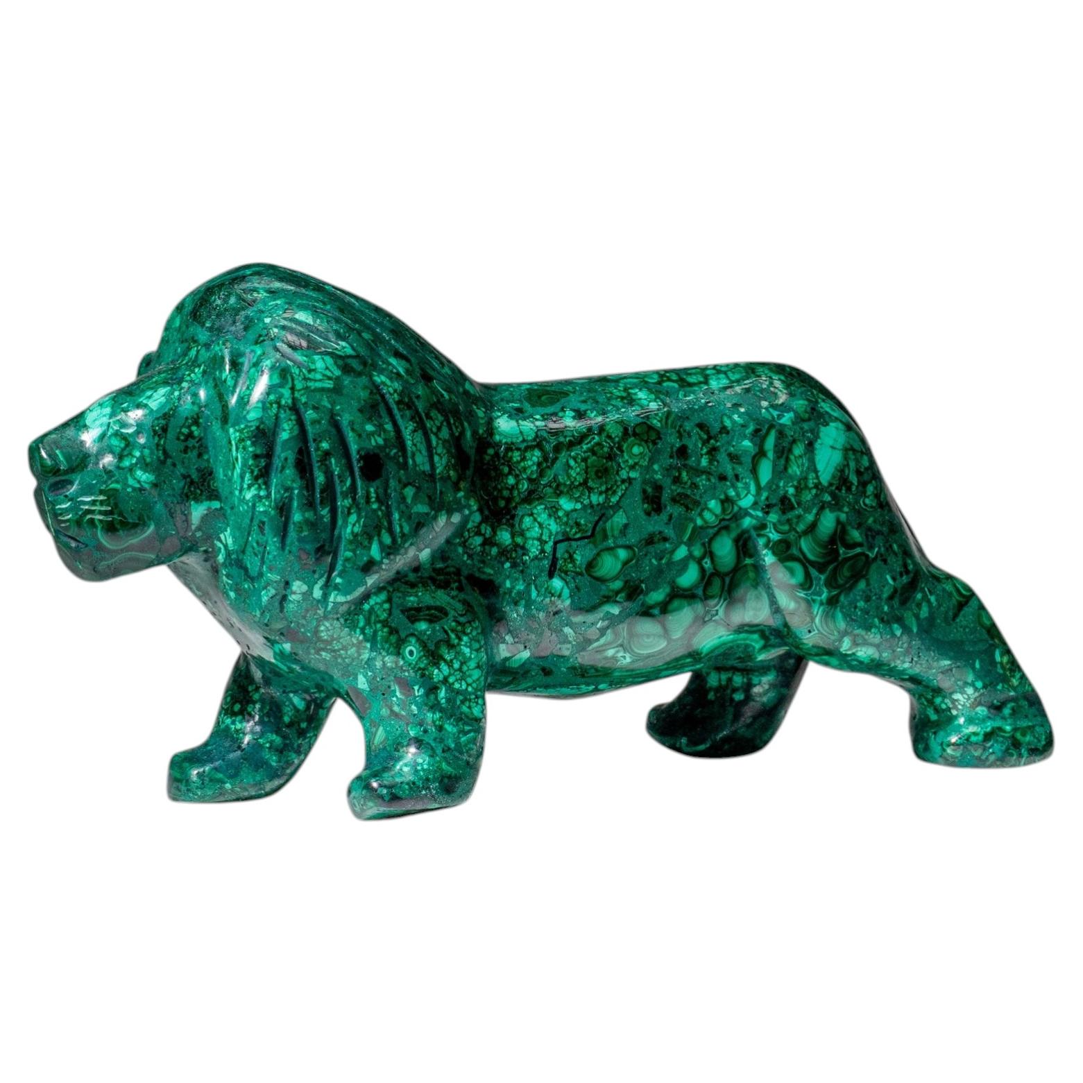 Genuine Polished Malachite Lion Carving (5.6 lbs) For Sale