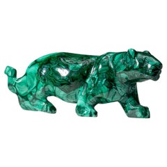 Sculpture de panthère en malachite authentique polie (2,2 livres)