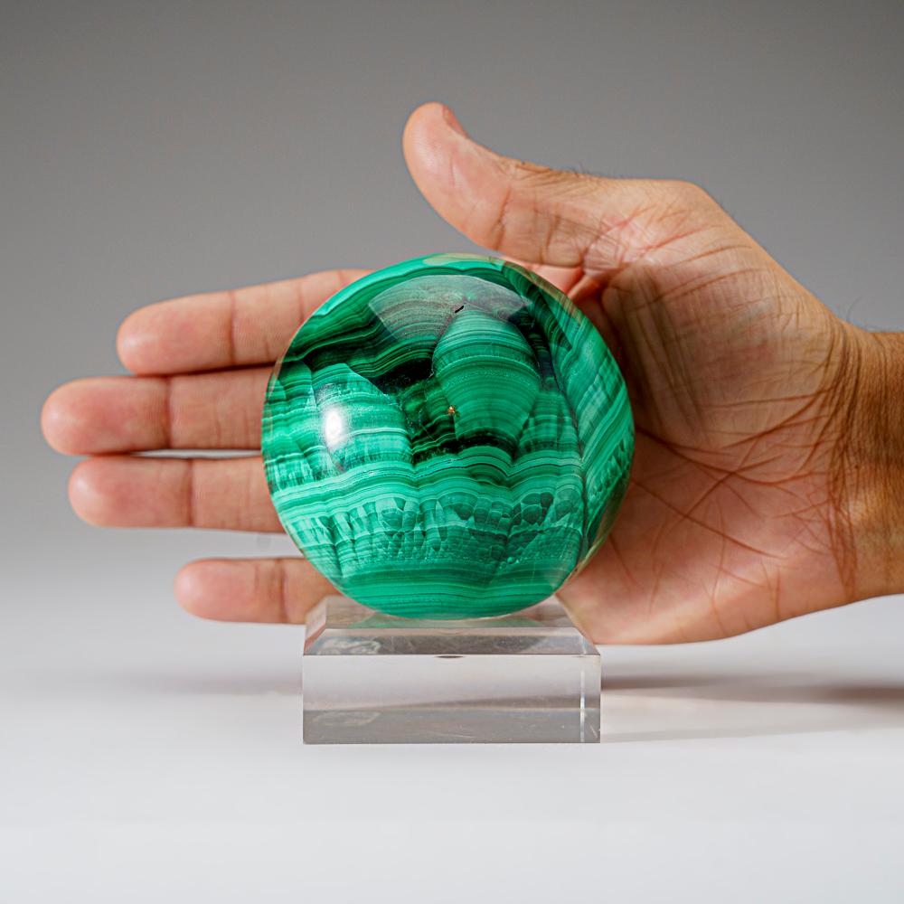 Contemporary Genuine Polished Malachite Sphere (2.25 lbs) For Sale
