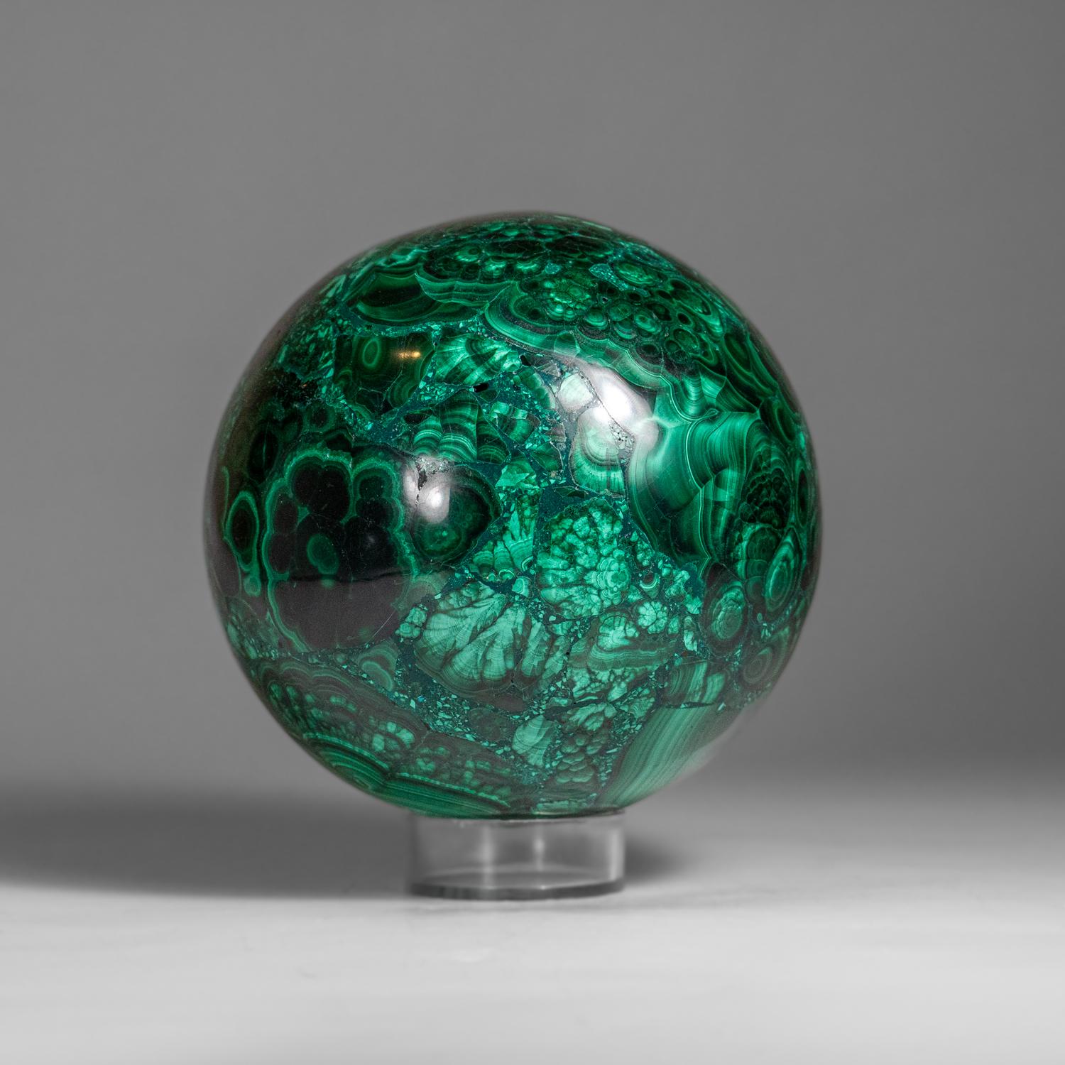 Contemporary Genuine Polished Malachite Sphere (2.4 lbs) For Sale