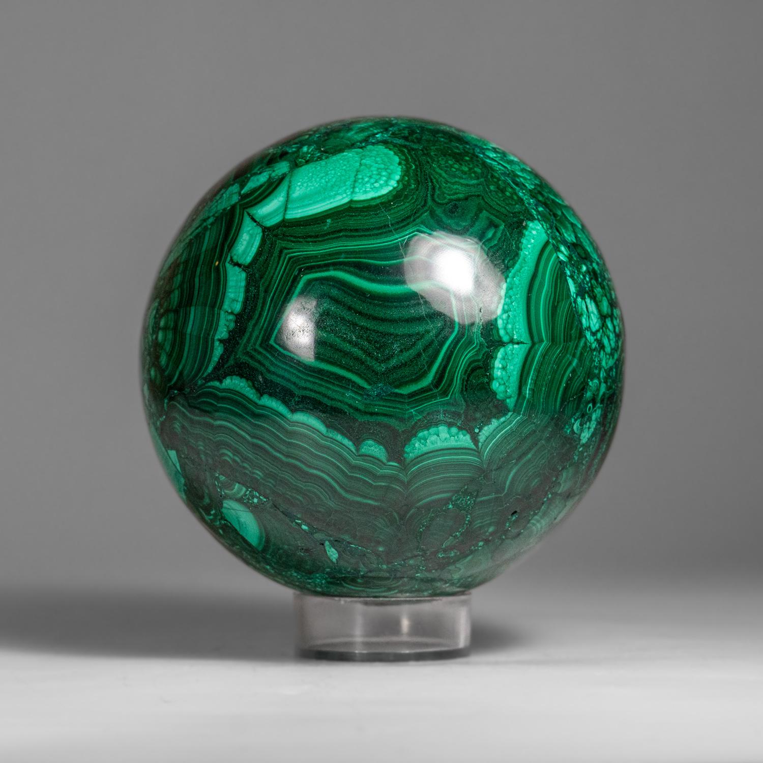 Contemporary Genuine Polished Malachite Sphere (2.55 lbs) For Sale