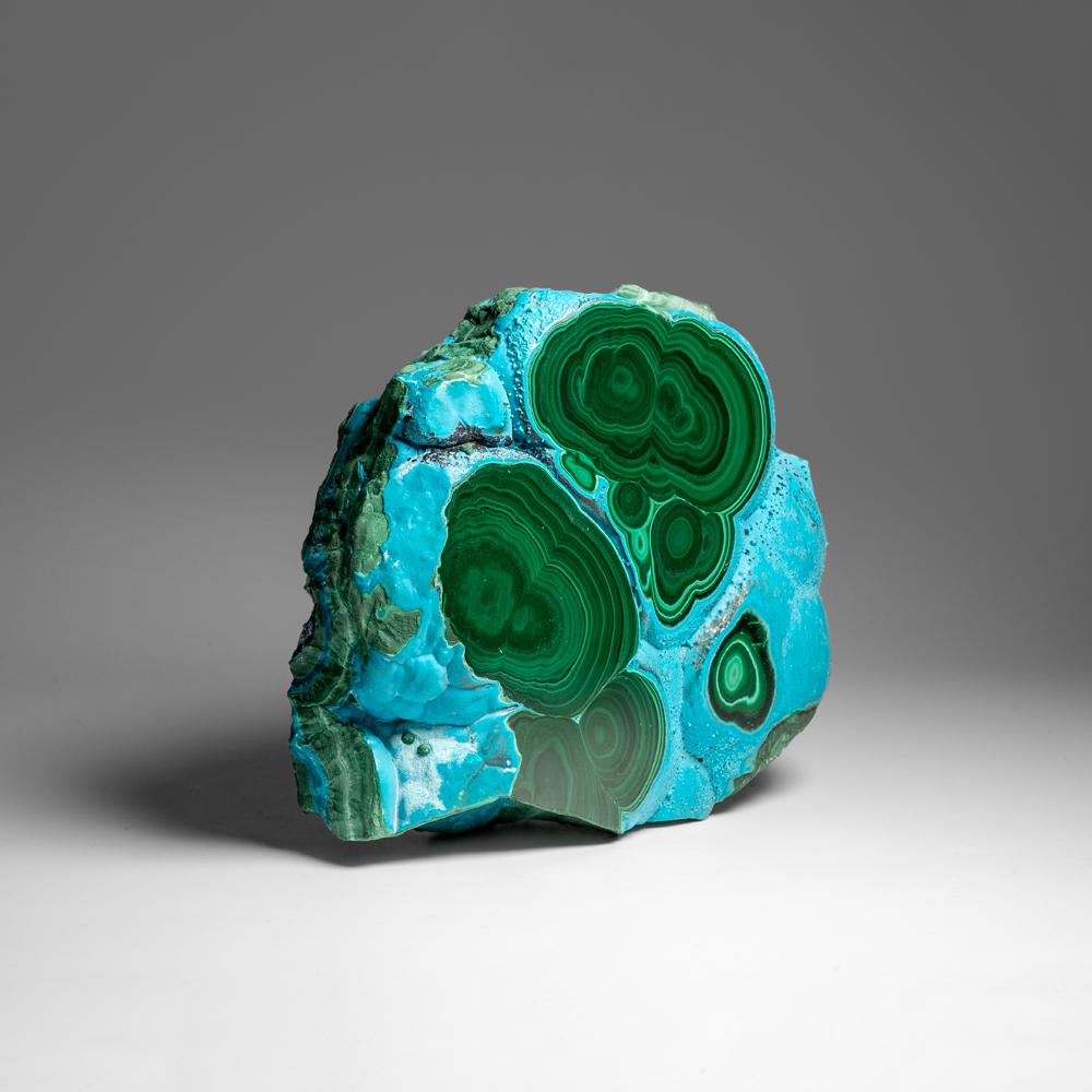 Ein echtes poliertes Malachit mit Chrysocolla- Stalactit-Scheibenschliff (5.2 lbs) im Zustand „Hervorragend“ im Angebot in New York, NY