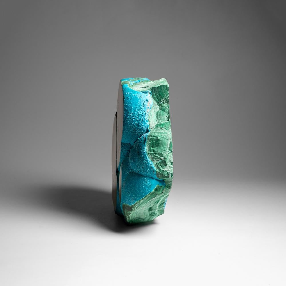 Ein echtes poliertes Malachit mit Chrysocolla- Stalactit-Scheibenschliff (5.2 lbs) (21. Jahrhundert und zeitgenössisch) im Angebot