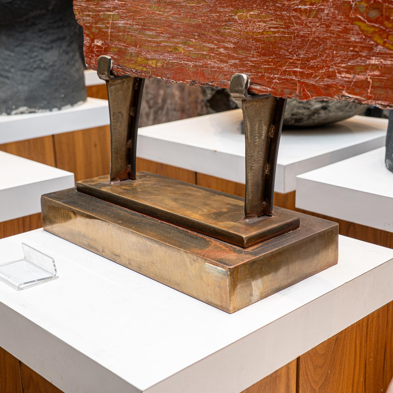Fino al XVIII secolo Vera fetta di legno pietrificato lucidato con espositore in metallo in vendita
