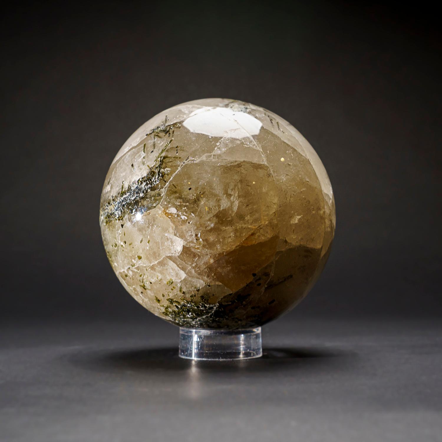 Contemporary Genuine Polished Quartz with Tourmaline Sphere (5
