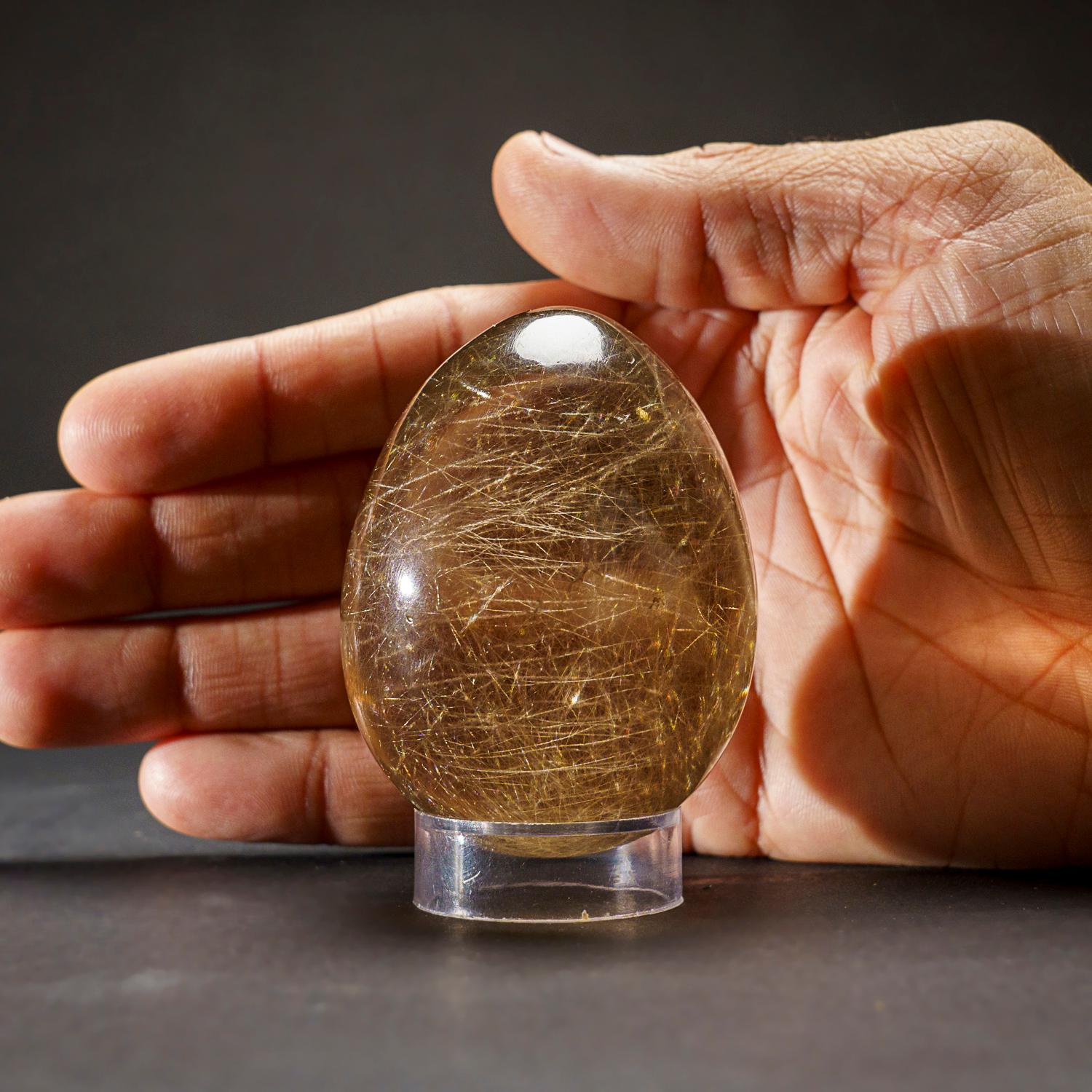 Brazilian Genuine Polished Rutile Smoky Quartz Egg from Brazil (221.9 grams) For Sale
