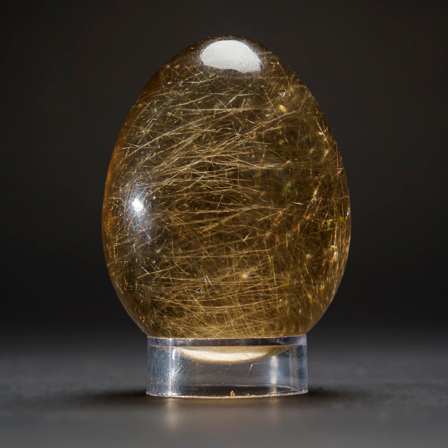 Genuine Polished Rutile Smoky Quartz Egg from Brazil (221.9 grams) In New Condition For Sale In New York, NY