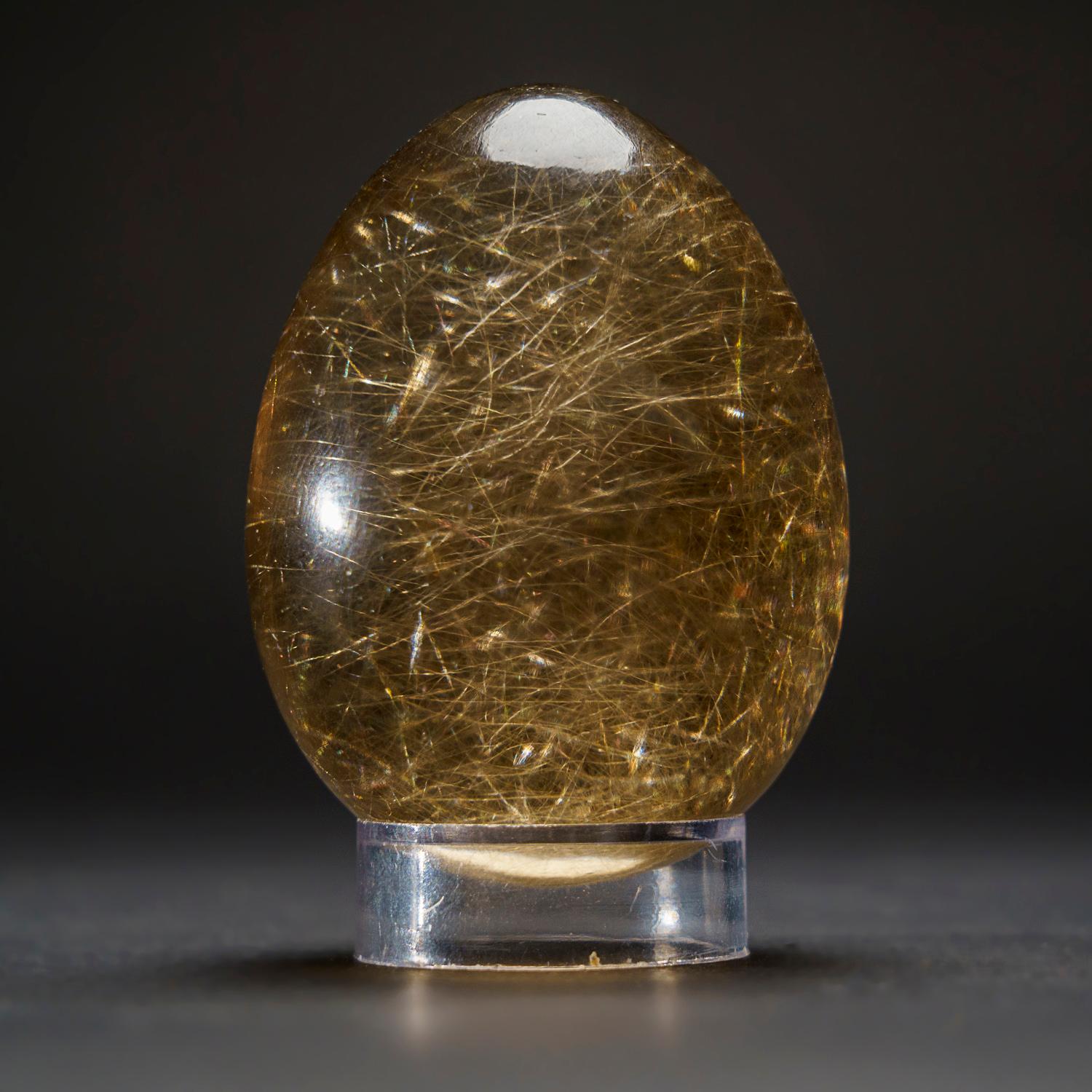 Contemporary Genuine Polished Rutile Smoky Quartz Egg from Brazil (221.9 grams) For Sale