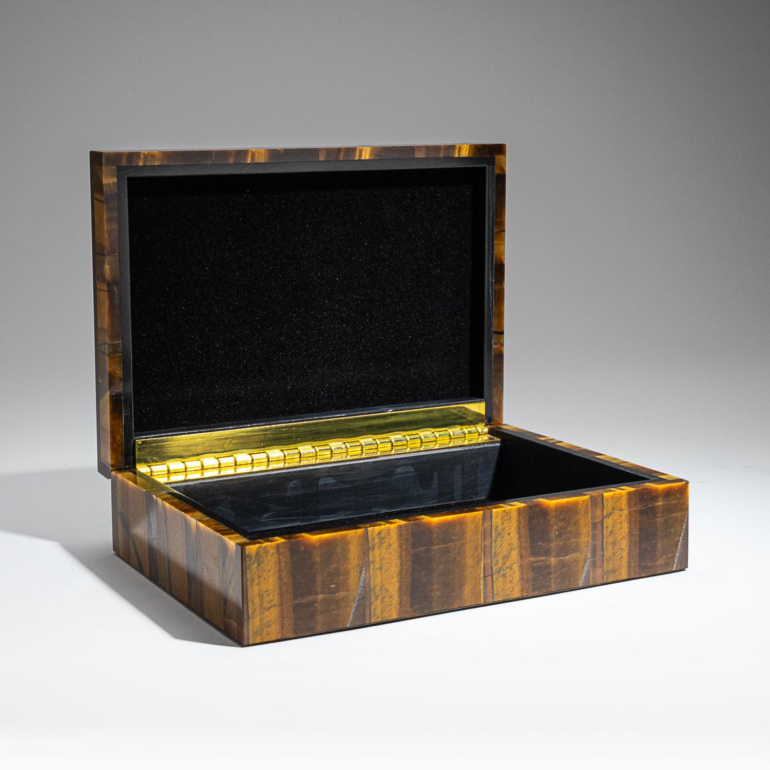 Genuine Polished Tiger's Eye Jewelry box (2 lbs) In New Condition For Sale In New York, NY