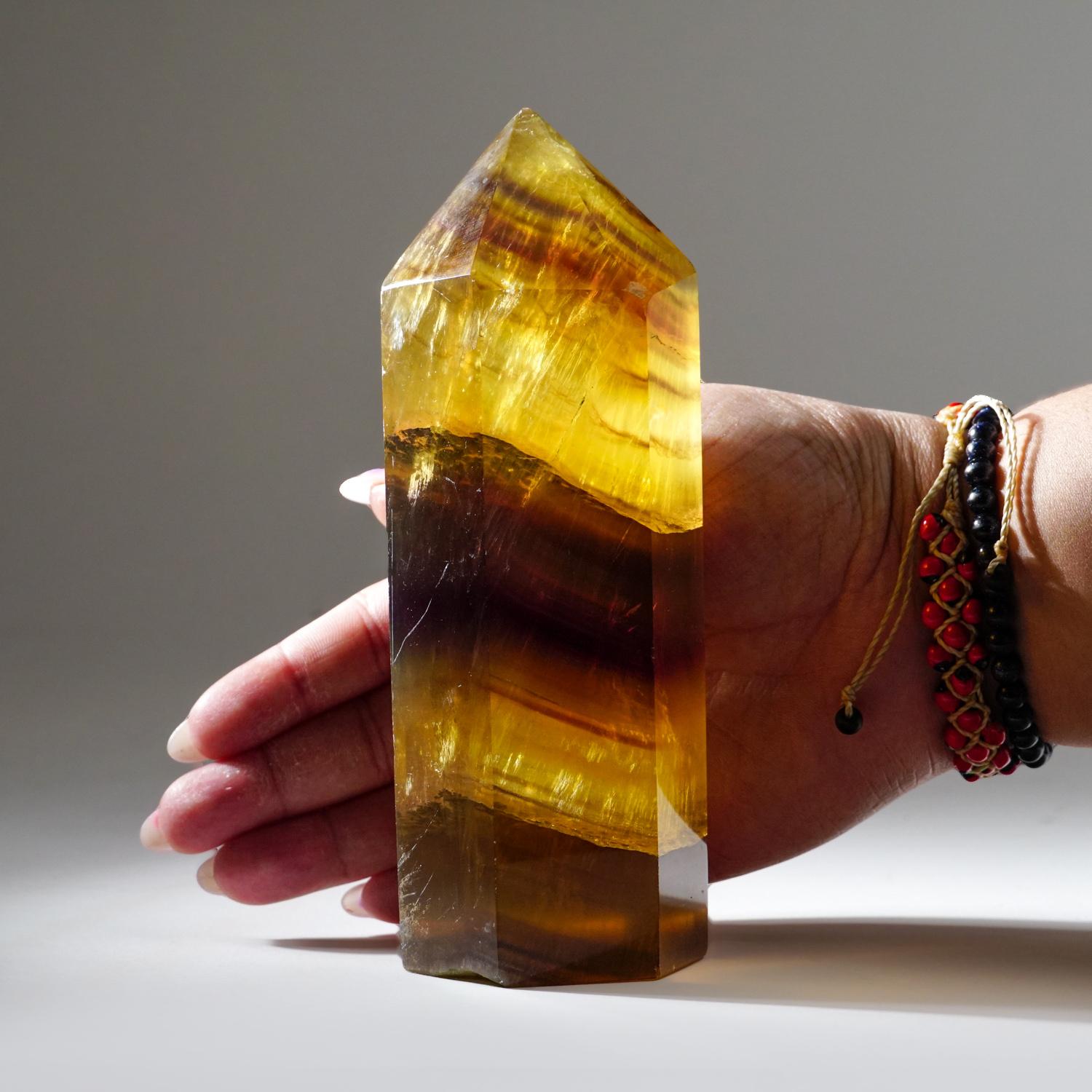 Genuine Polished Yellow Fluorite Point from Argentina (2.1 lbs) In New Condition For Sale In New York, NY