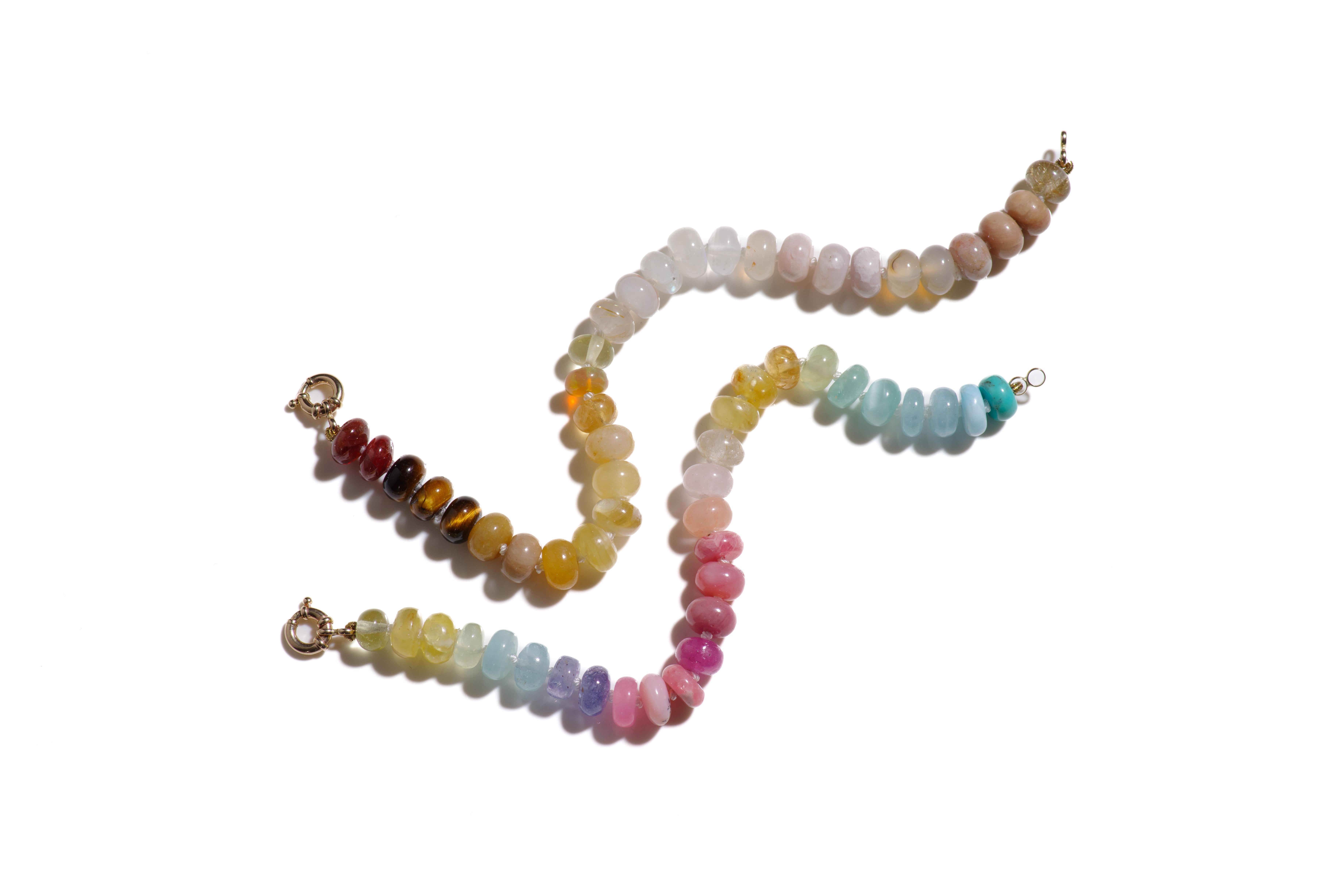 Genuine Rainbow Sapphire and Opal Bracelet in 14K Yellow Gold For Sale 1