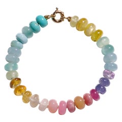 Bracelet authentique saphir arc-en-ciel et opale en or jaune 14 carats