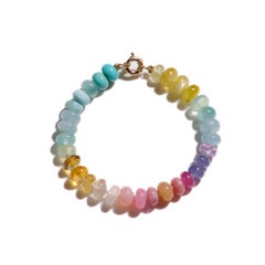 Genuine Rainbow Sapphire and Opal Bracelet in 14K Yellow Gold