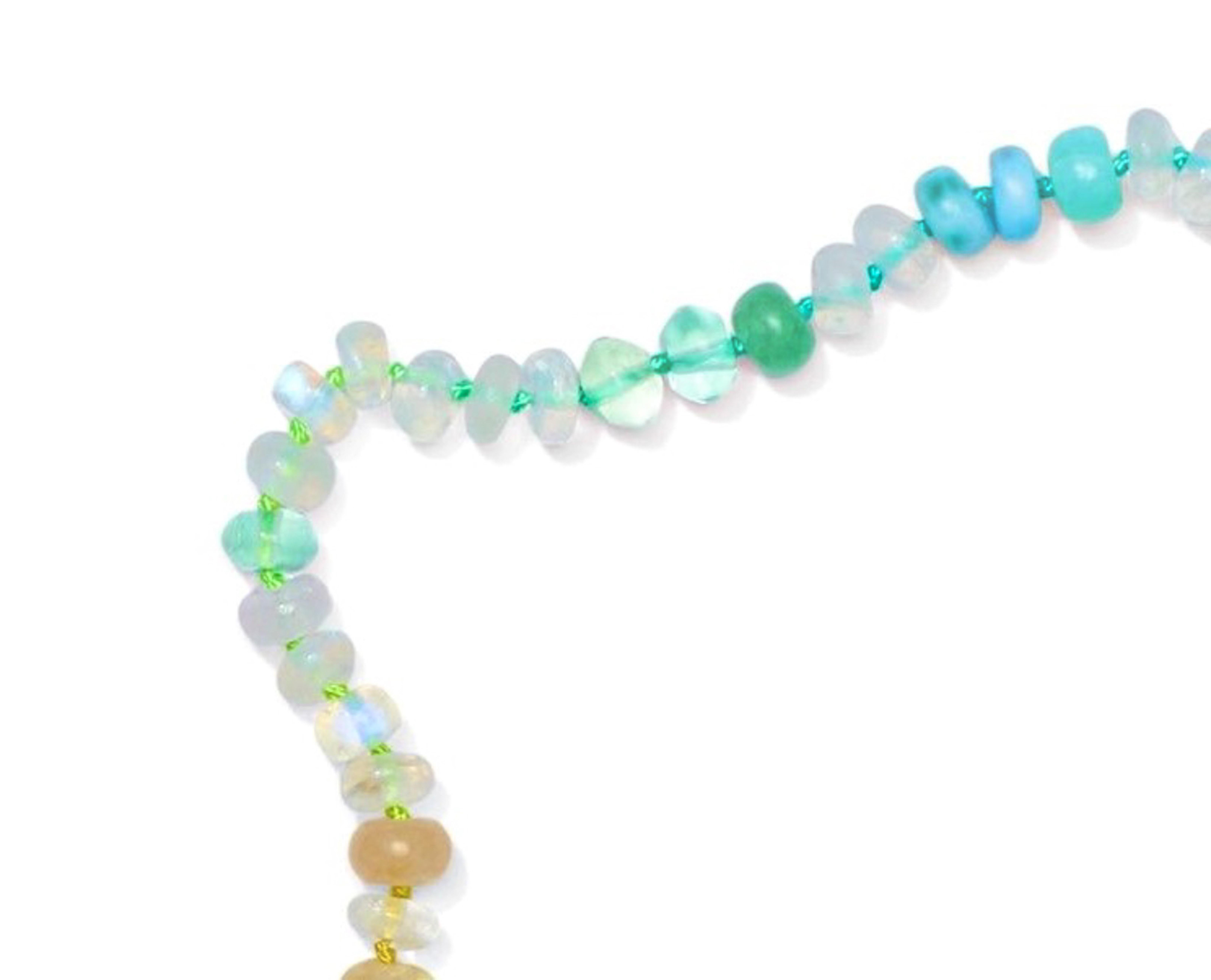 Collar de oro con zafiro arco iris y turquesa auténticos y ópalo etíope en Nuevo estado para la venta en GOES, NL