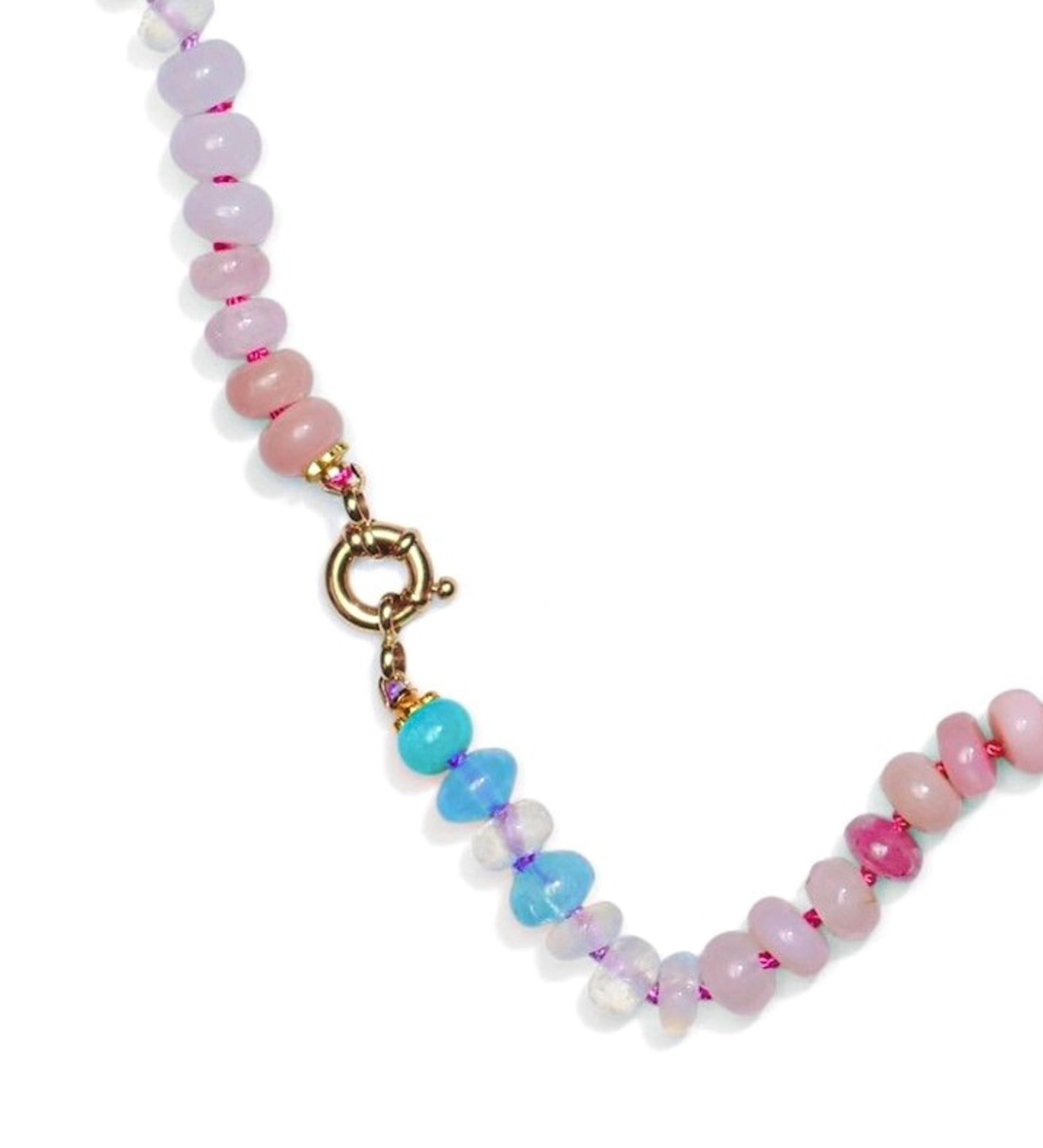 Femenino o masculino Collar de oro con zafiro arco iris y turquesa auténticos y ópalo etíope en venta