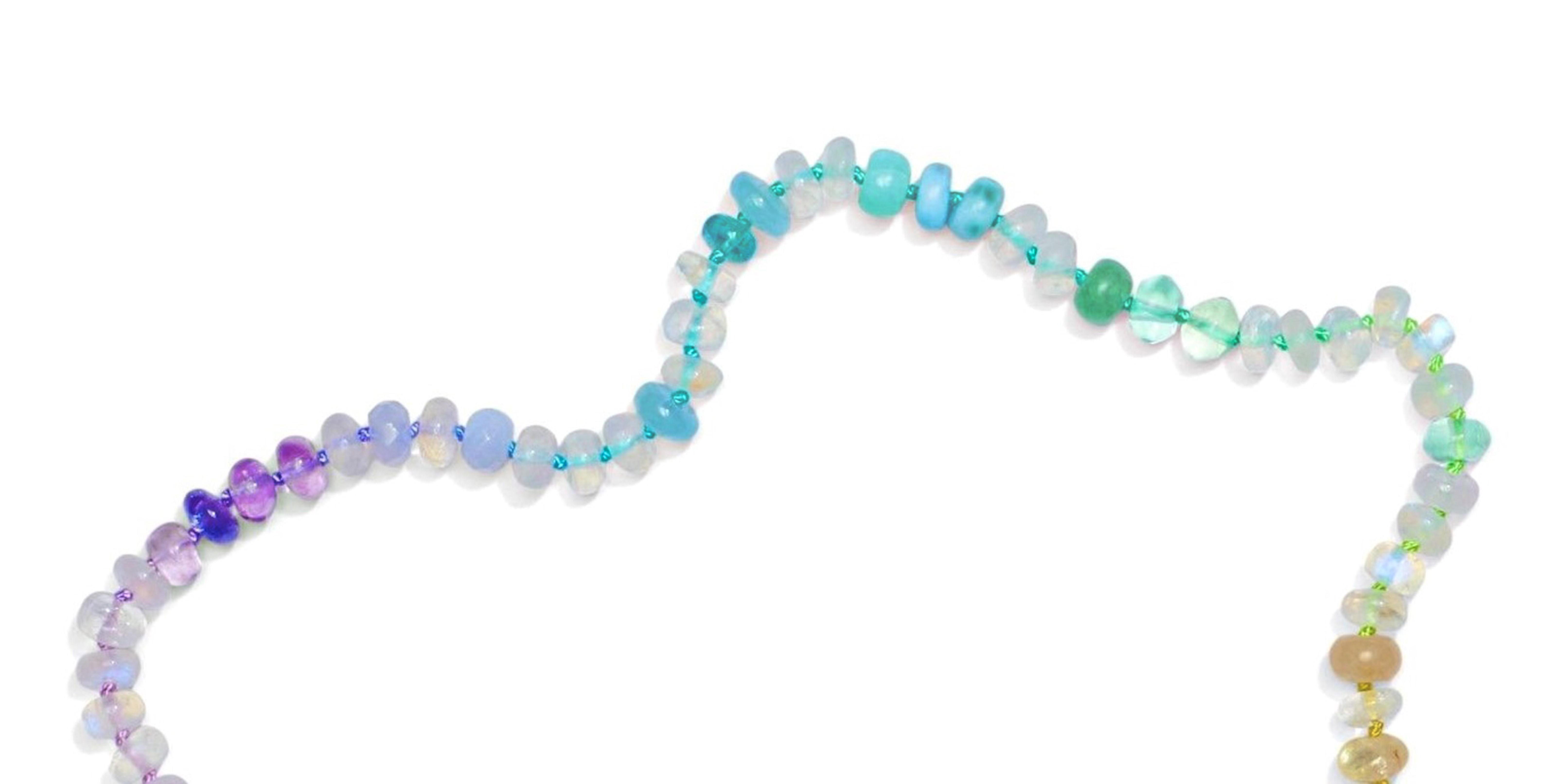 Collana in oro con zaffiro e turchese arcobaleno autentico e opale etiope in vendita 1